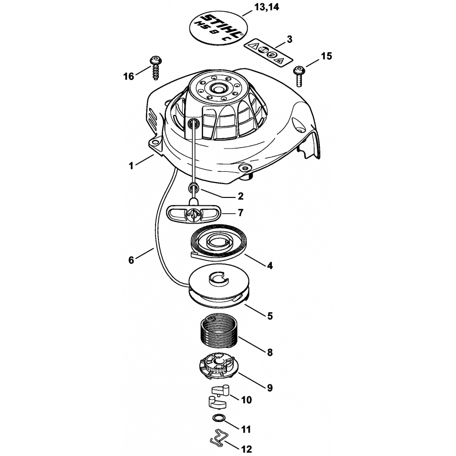 Sơ đồ Bộ khởi động giật Stihl HS81 HS86 3 hs81 86 rewind ergo