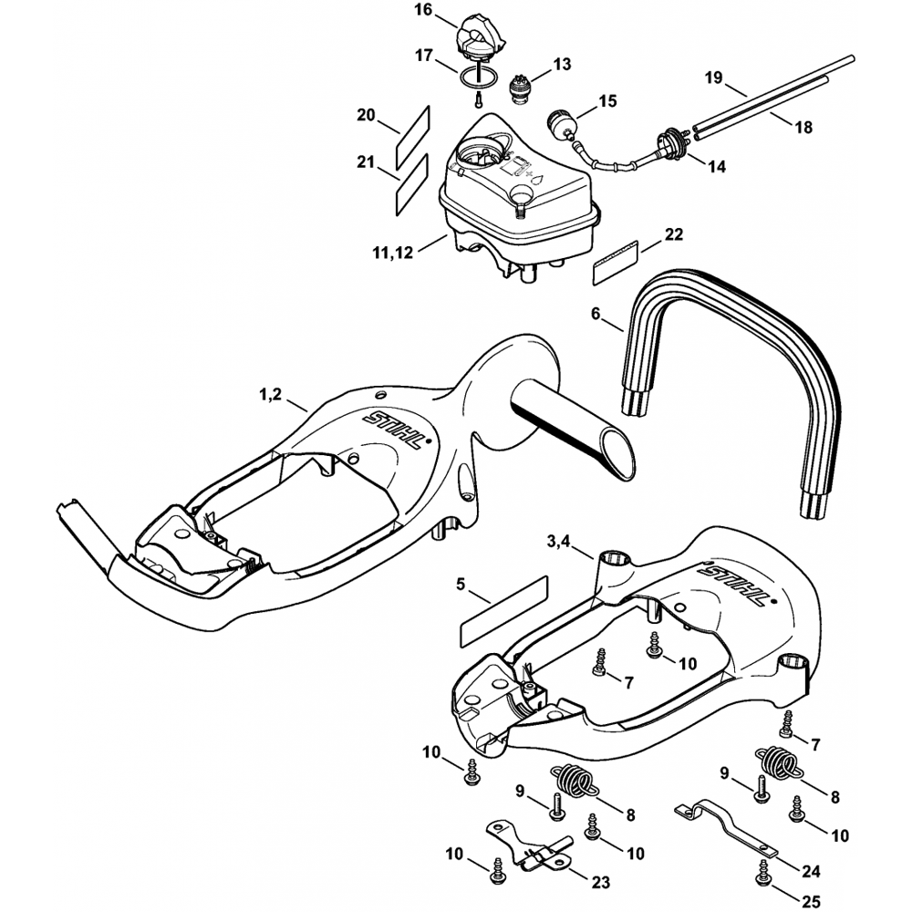 Sơ đồ Tay cầm & bình chứa Stihl HS82 HS87