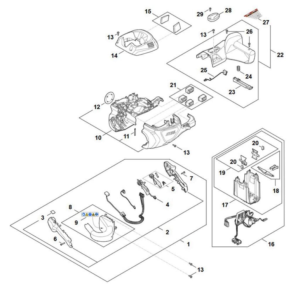 Sơ đồ Vỏ tay cầm cho Stihl HSA 150.0 T