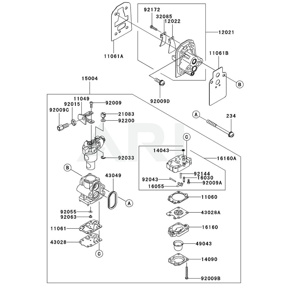 Sơ đồ Bộ chế hòa khí cho Kawasaki KEL27BC