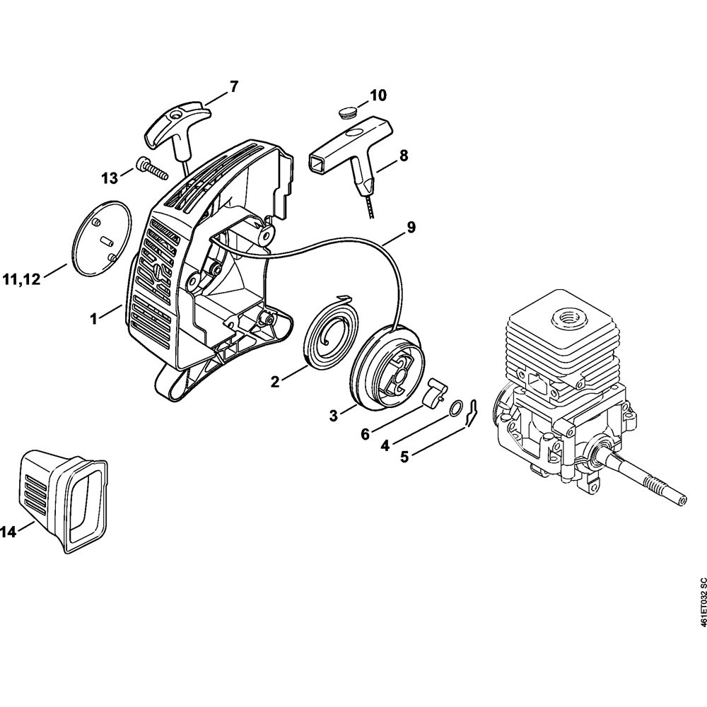 Sơ đồ Tua lại bộ khởi động cho Stihl KM55