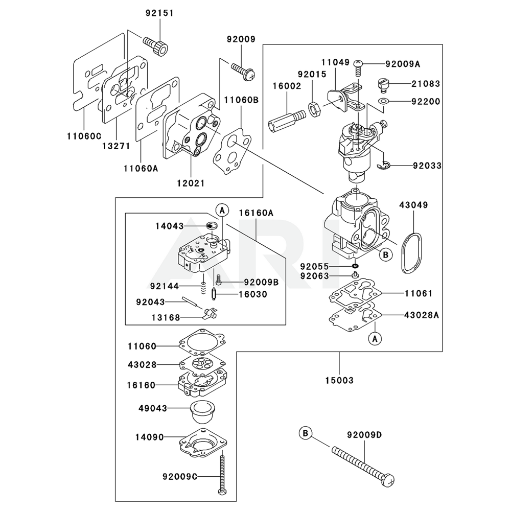 Sơ đồ Bộ chế hòa khí cho Kawasaki KTR26AC
