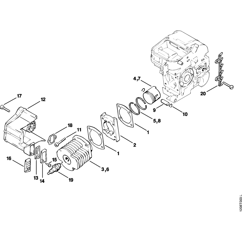 Sơ đồ Lắp ráp xi lanh cho Stihl 010 011 2 ms010 ms011 cylinder