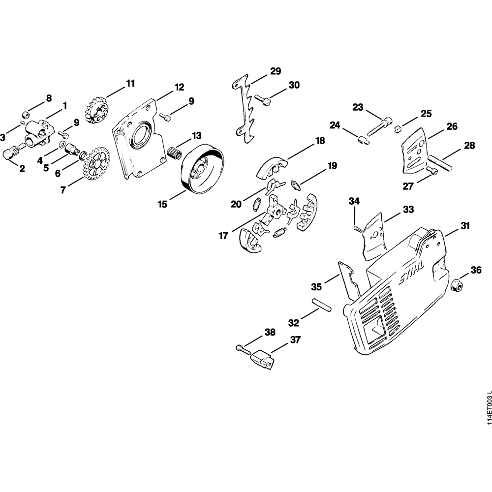 Sơ đồ Bơm Dầu & Ly Hợp Stihl 020 3 ms020 oil pump clutch