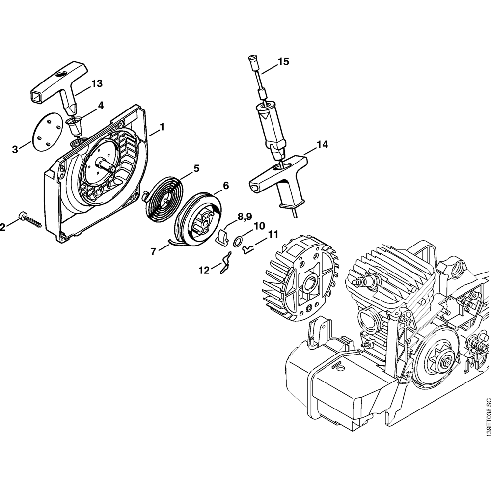 ms029 ms039 fan housing with rewind starter