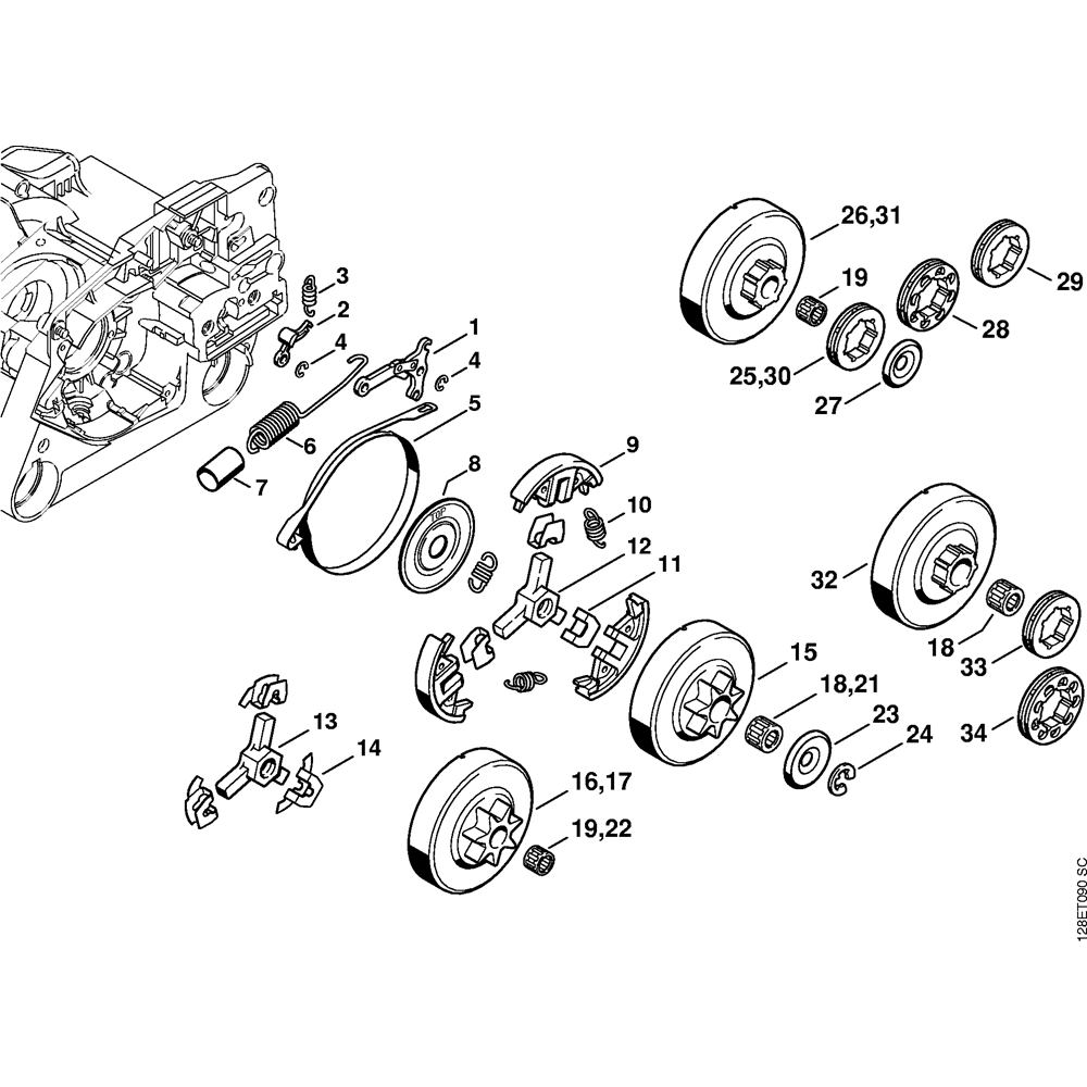 Sơ đồ Phanh xích & ly hợp cho Stihl 034