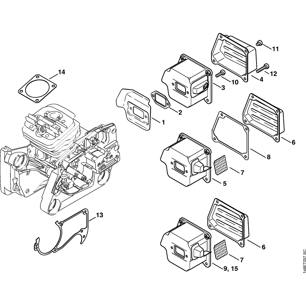 Sơ đồ Bộ giảm âm cho Stihl 036QS 3 ms036qs muffler