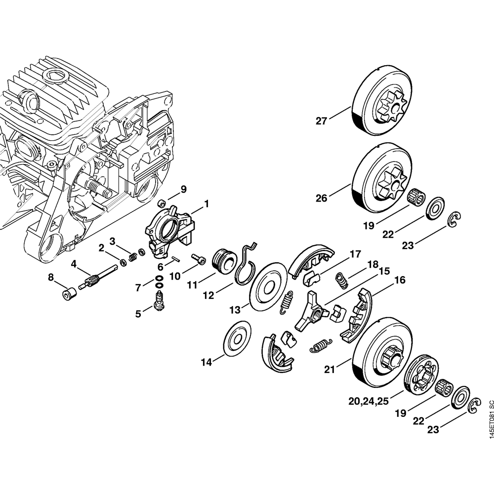 Sơ đồ Bơm Dầu & Ly Hợp Stihl 046 3 ms046 oil pump clutch