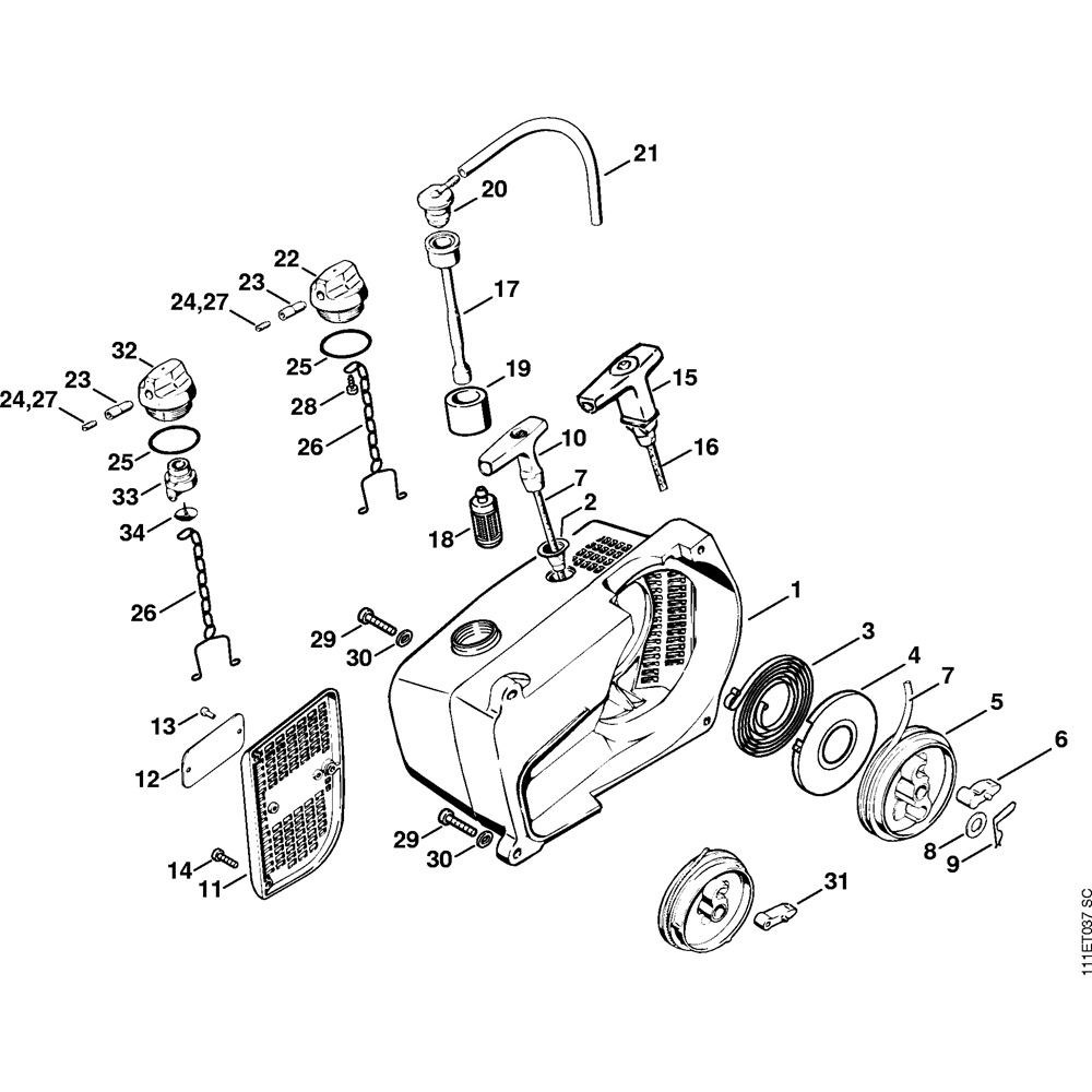 Sơ đồ Tua lại bộ khởi động cho Stihl 050 051