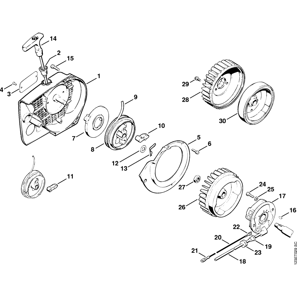 Sơ đồ Bộ khởi động & đánh lửa cho Stihl 056 3 ms056 rewind starter ignition system