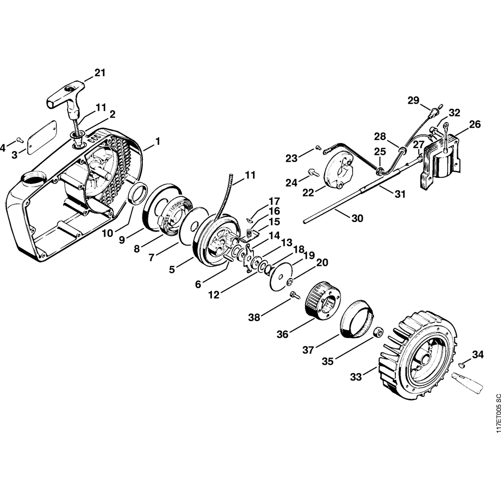 Sơ đồ Bộ khởi động và đánh lửa Stihl 075 2 ms075 rewind starter ignition system