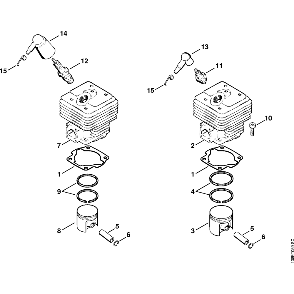 Sơ đồ Cụm xi lanh cho Stihl 08S 3 ms08s cylinder