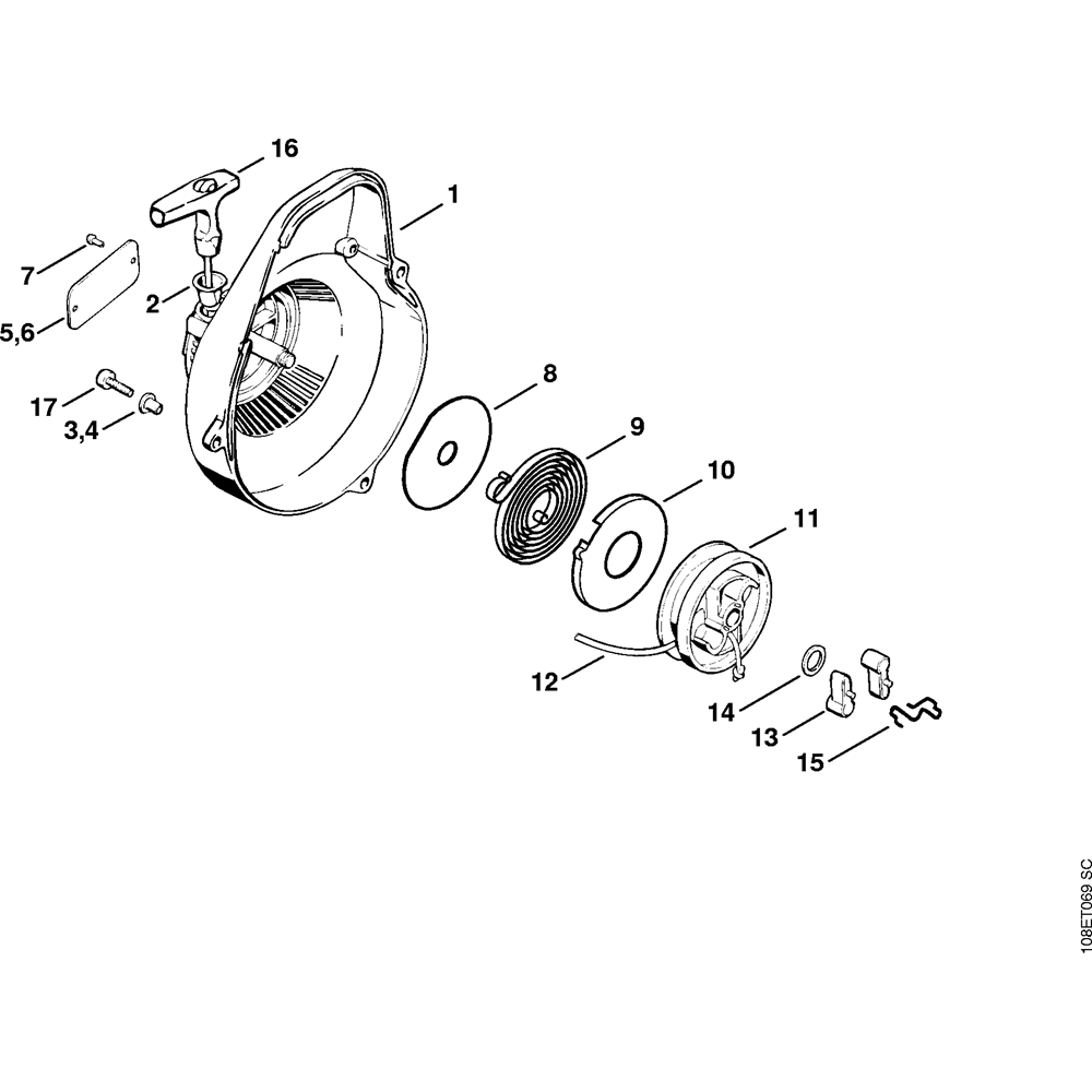Sơ đồ Tua lại bộ khởi động cho Stihl 08S