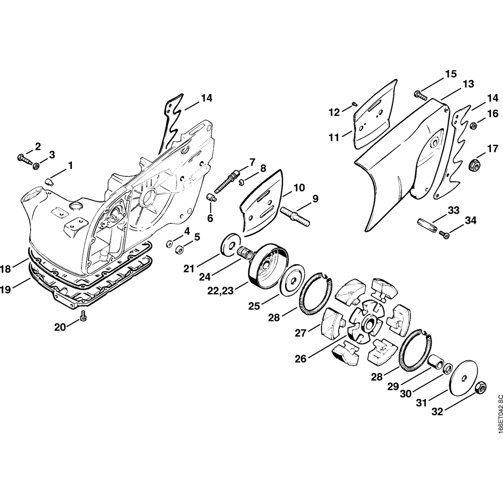 Sơ đồ Vỏ ly hợp & bánh xích cho Stihl 090