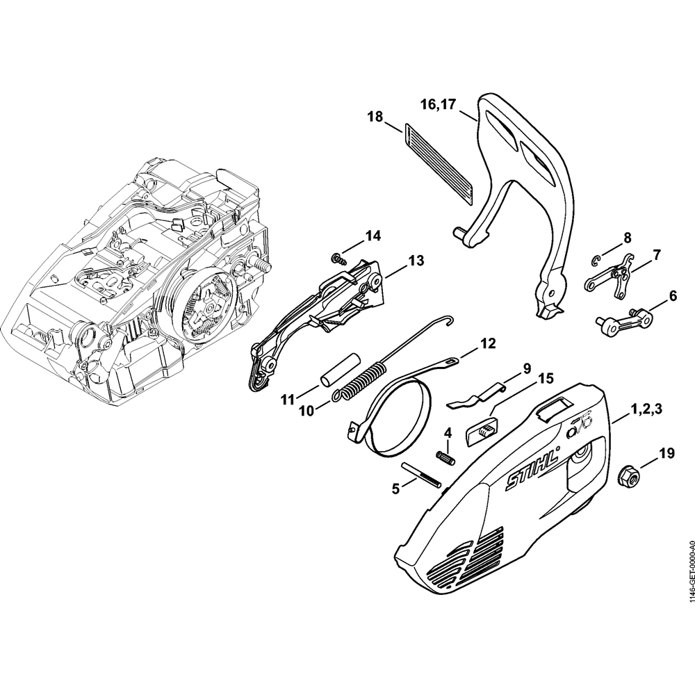 Sơ đồ Vỏ bánh xích cho Stihl MS150C 2 ms150c 004