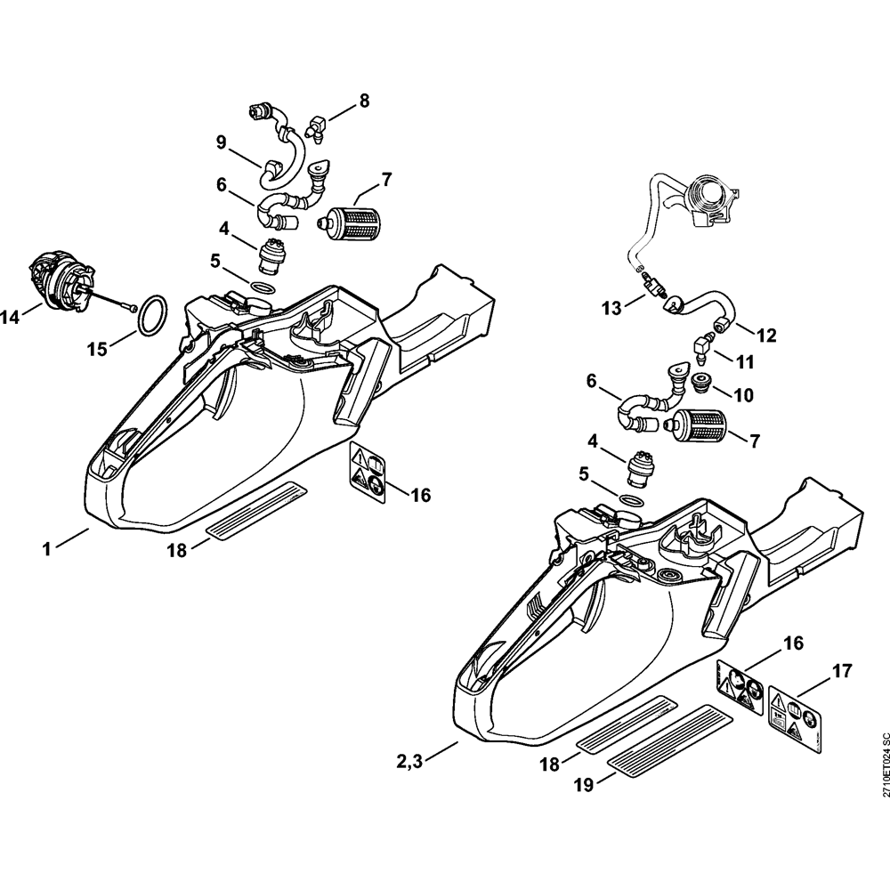 Sơ đồ Vỏ bình chứa cho máy cưa xích Stihl