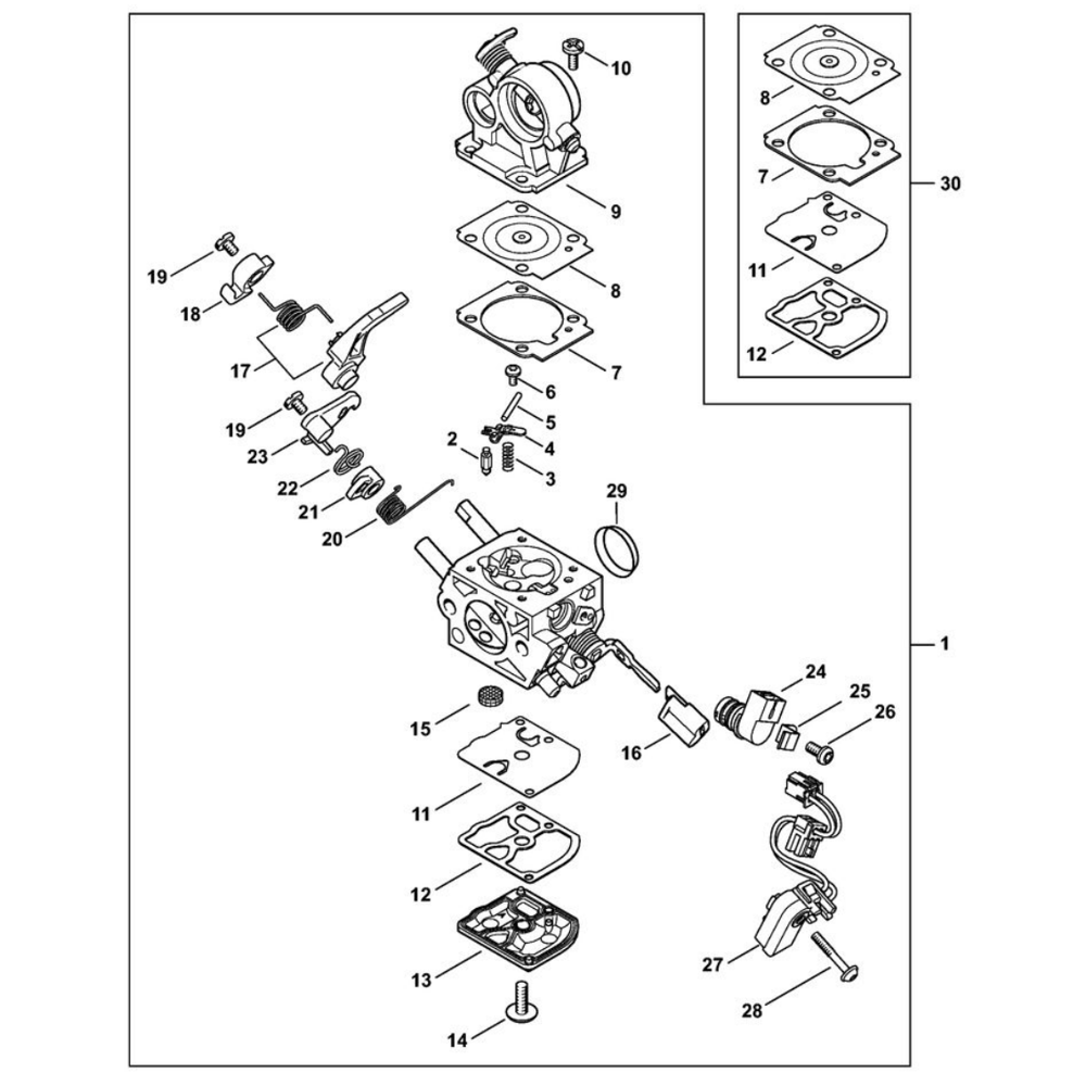 Sơ đồ Bộ chế hòa khí cho Stihl MS 400 C-M