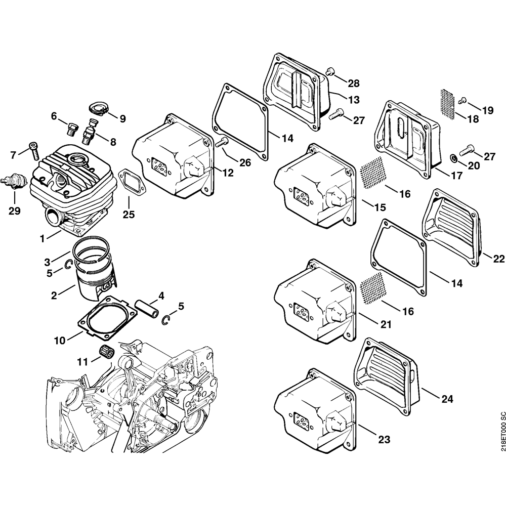 Sơ đồ Xi lanh & Bộ giảm âm cho Stihl MS650