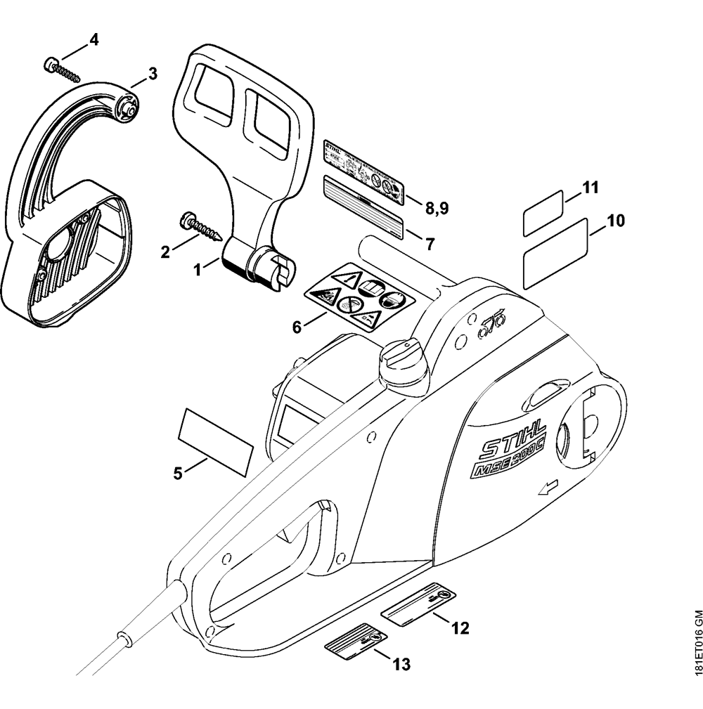 Sơ đồ Bảo vệ tay cho cưa xích Stihl 2 mse140c ms160c ms180c ms200c hand guard