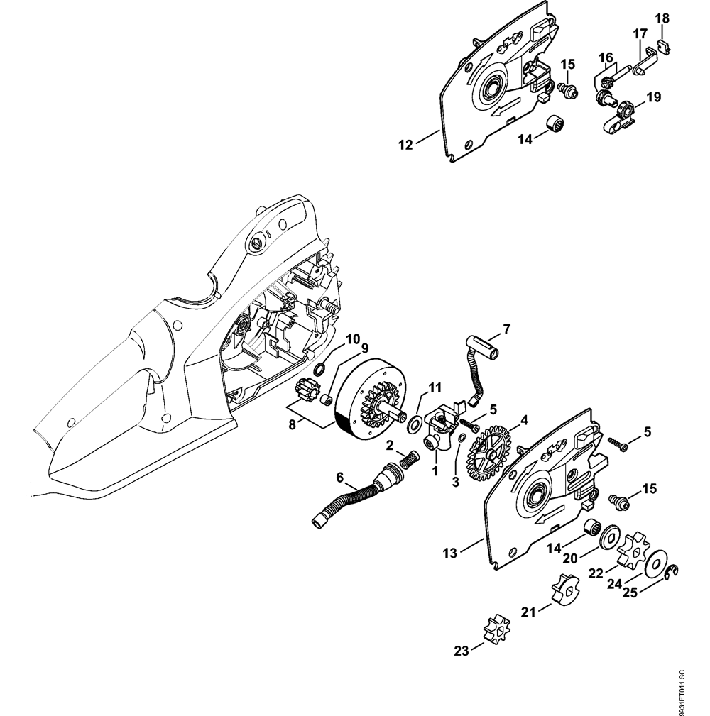 Sơ đồ Bơm dầu & bánh xích 2 mse170c mse190c mse210c mse230 oil pump chain sprocket