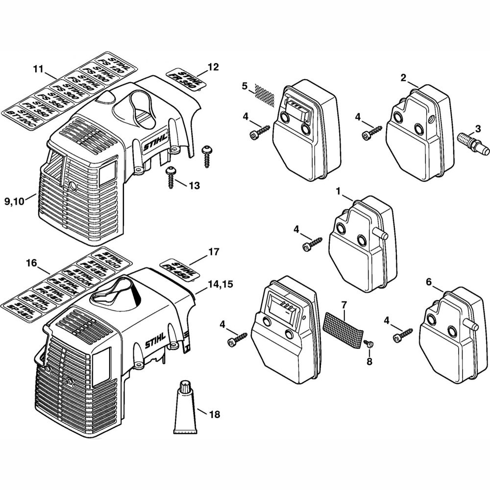 muffler shroud assembly for stihl fr350 fr450 fr480 fr480c backpack brushcutter
