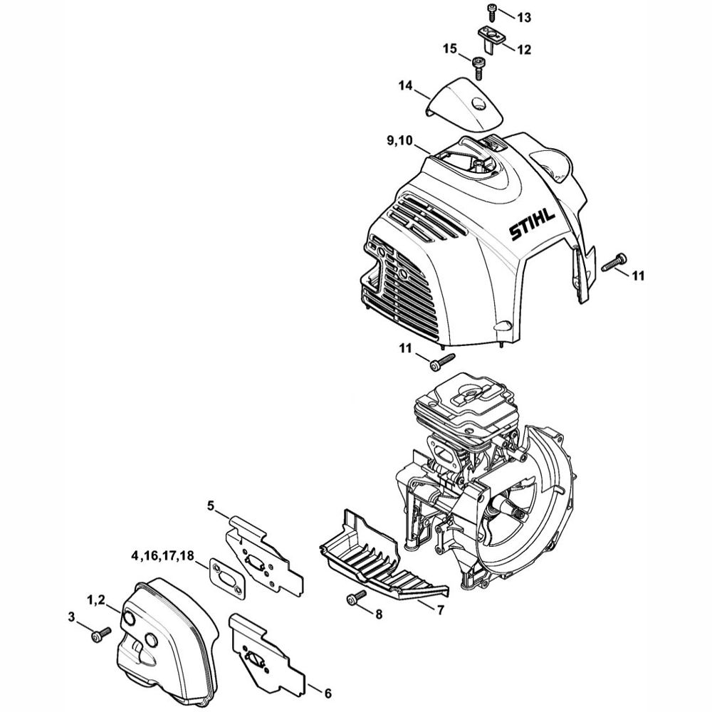 muffler shroud assembly for stihl fr410c fr460tc backpack brushcutter