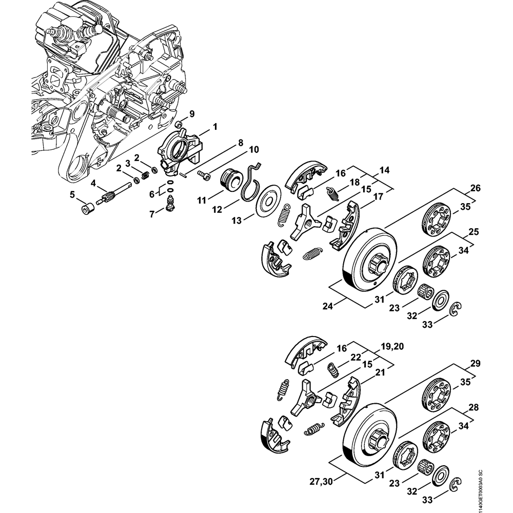 Sơ đồ Bơm Dầu & Ly Hợp Stihl MS362 3 oil pump clutch assembly ms362 ms362c