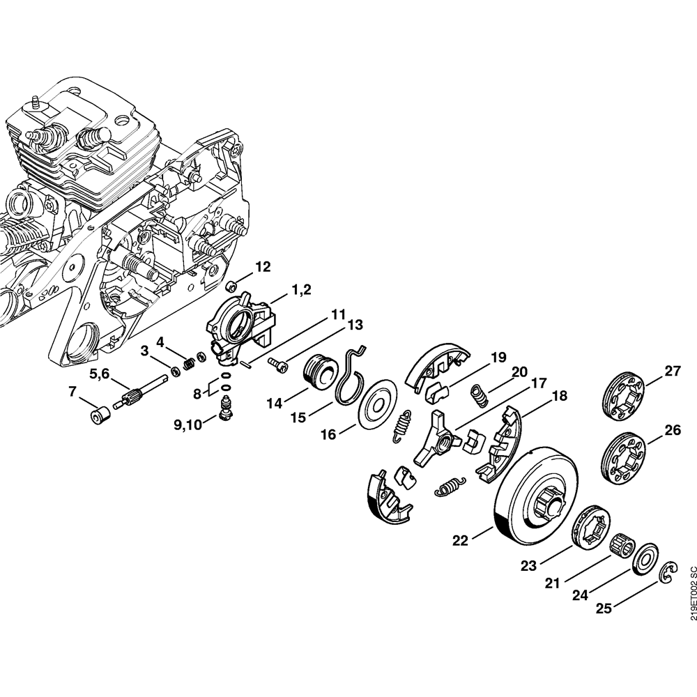 Sơ đồ Bơm Dầu & Ly Hợp Stihl MS441 3 oil pump clutch assembly ms441 ms441c