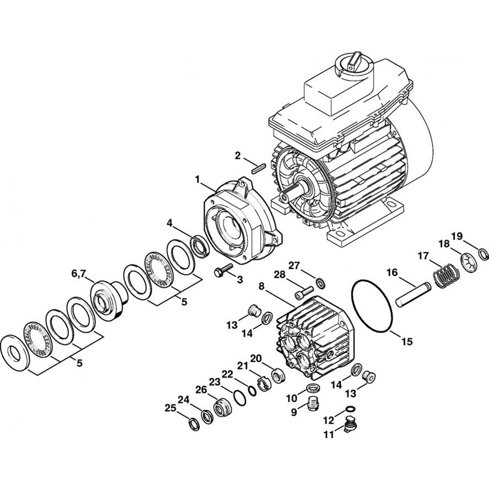 Sơ đồ Vỏ truyền động & lắp ráp máy bơm