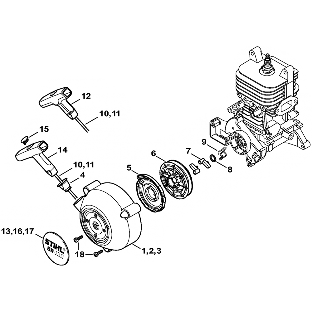 Sơ đồ Tua lại bộ khởi động cho Stihl BR430