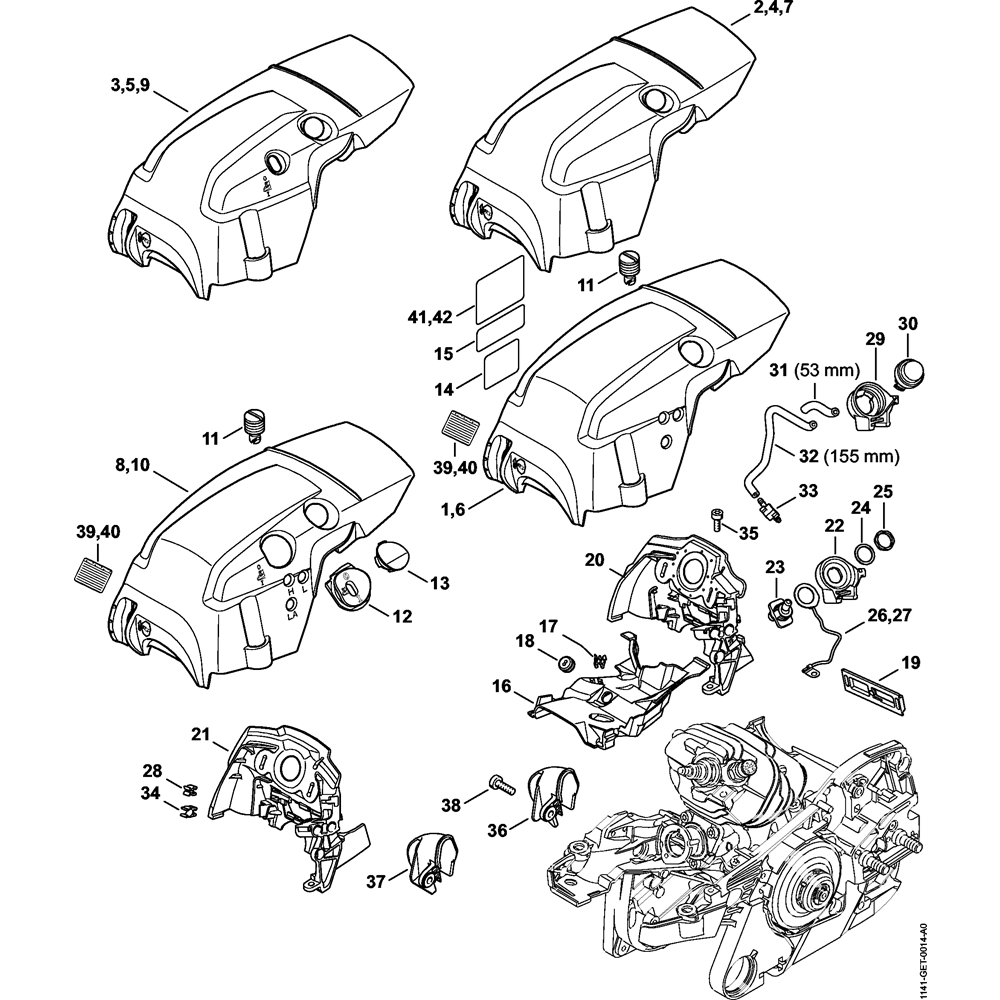 Sơ đồ Vỏ bình cho Stihl MS261