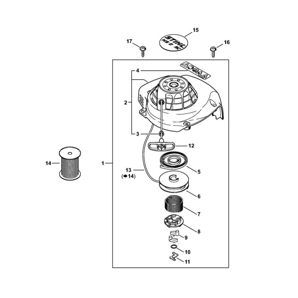 Sơ đồ Bộ khởi động giật Stihl HS 82 RC-E 2 stihl hs82 hs87 hedge trimmer ergo start recoil starter assembly