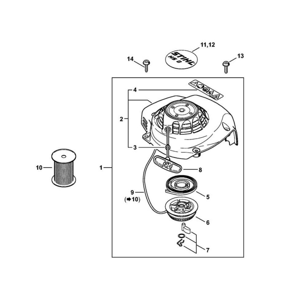 stihl hs82 hs87 hedge trimmer rewind starter assembly