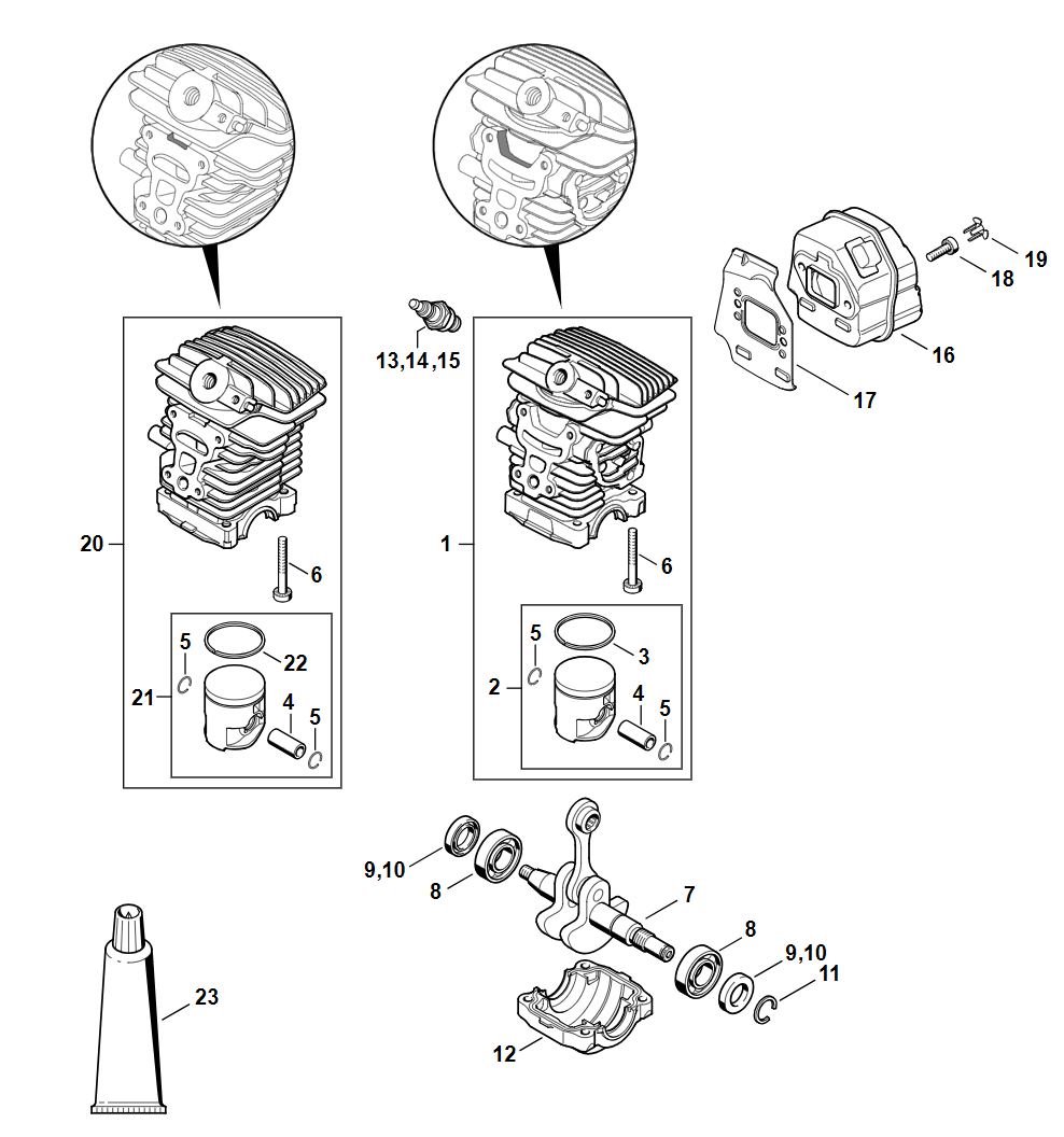 Sơ đồ Xi lanh & Bộ giảm âm cho Stihl MS171
