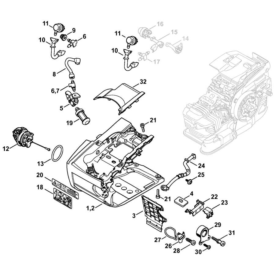 Sơ đồ Vỏ bình xăng cho Stihl MS201T