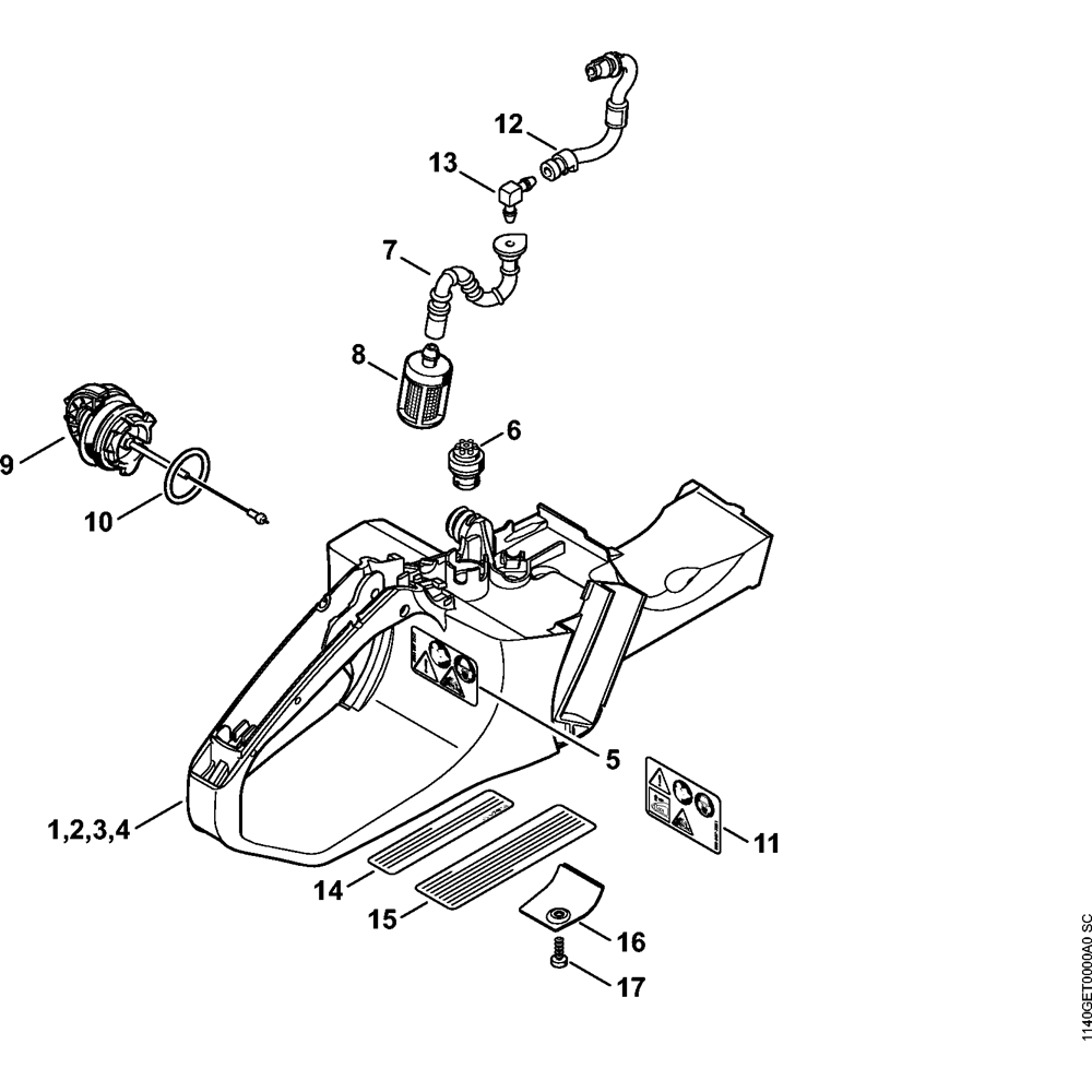 Sơ đồ Vỏ bình cho Stihl MS362 2 tank housing assembly ms362 ms362c