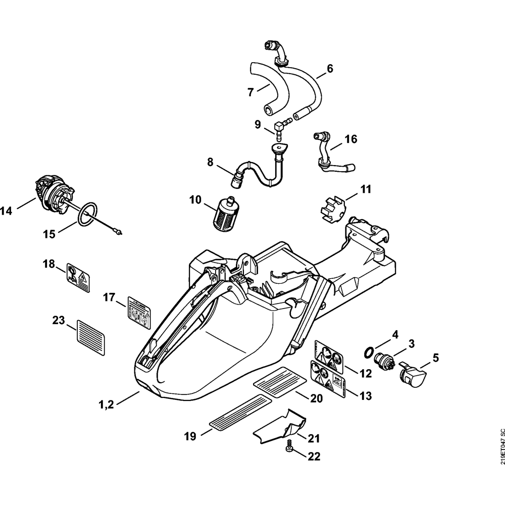 Sơ đồ Vỏ bình cho Stihl MS441 2 tank housing assembly ms441 ms441c