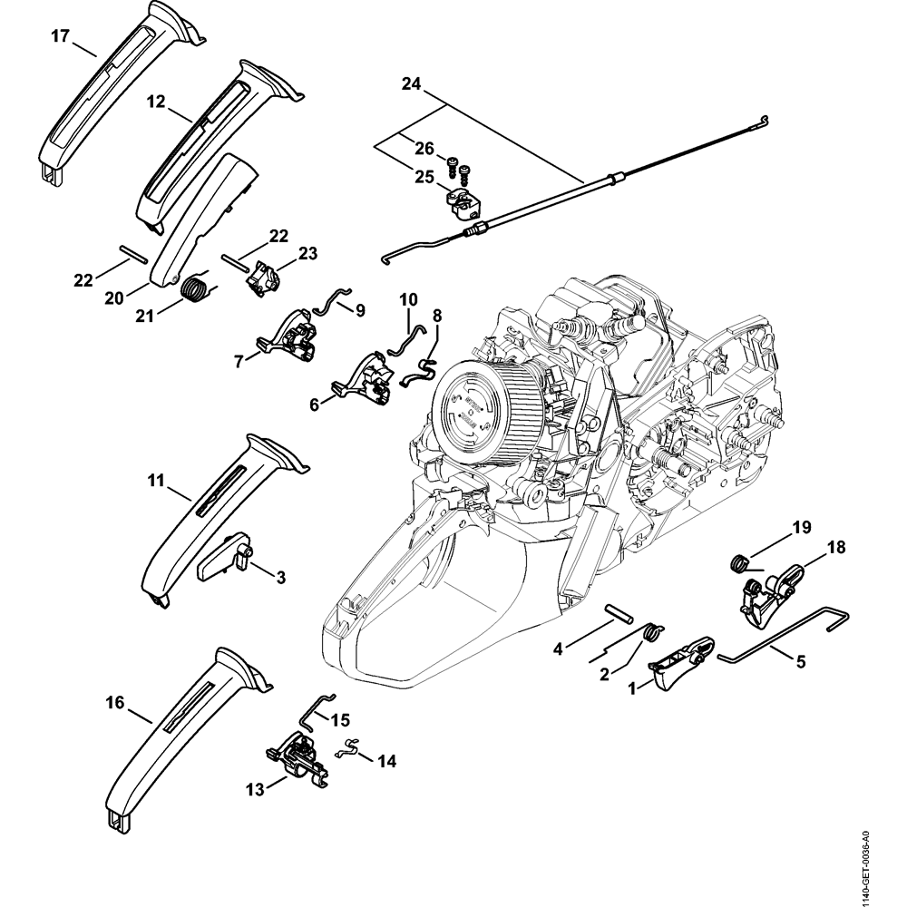 Sơ đồ Điều khiển bướm ga cho Stihl MS362 2 throttle control assembly ms362 ms362c