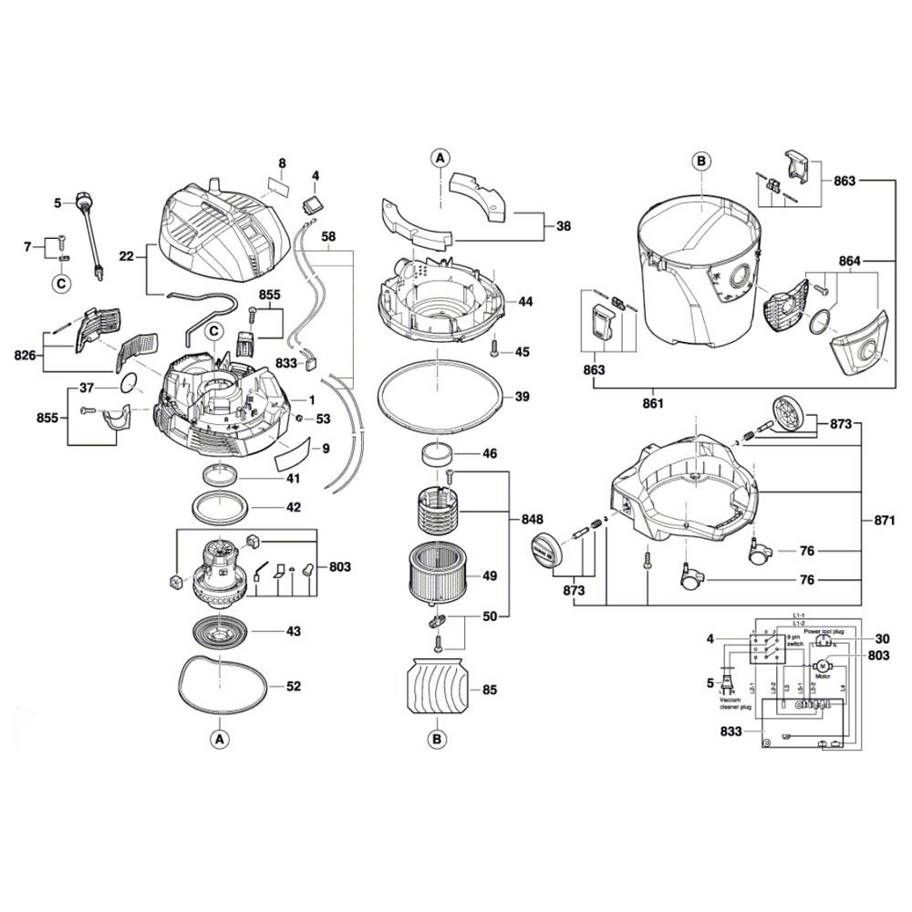 Sơ đồ Lắp ráp máy hút bụi cho Bosch 2 universalvac 15 1