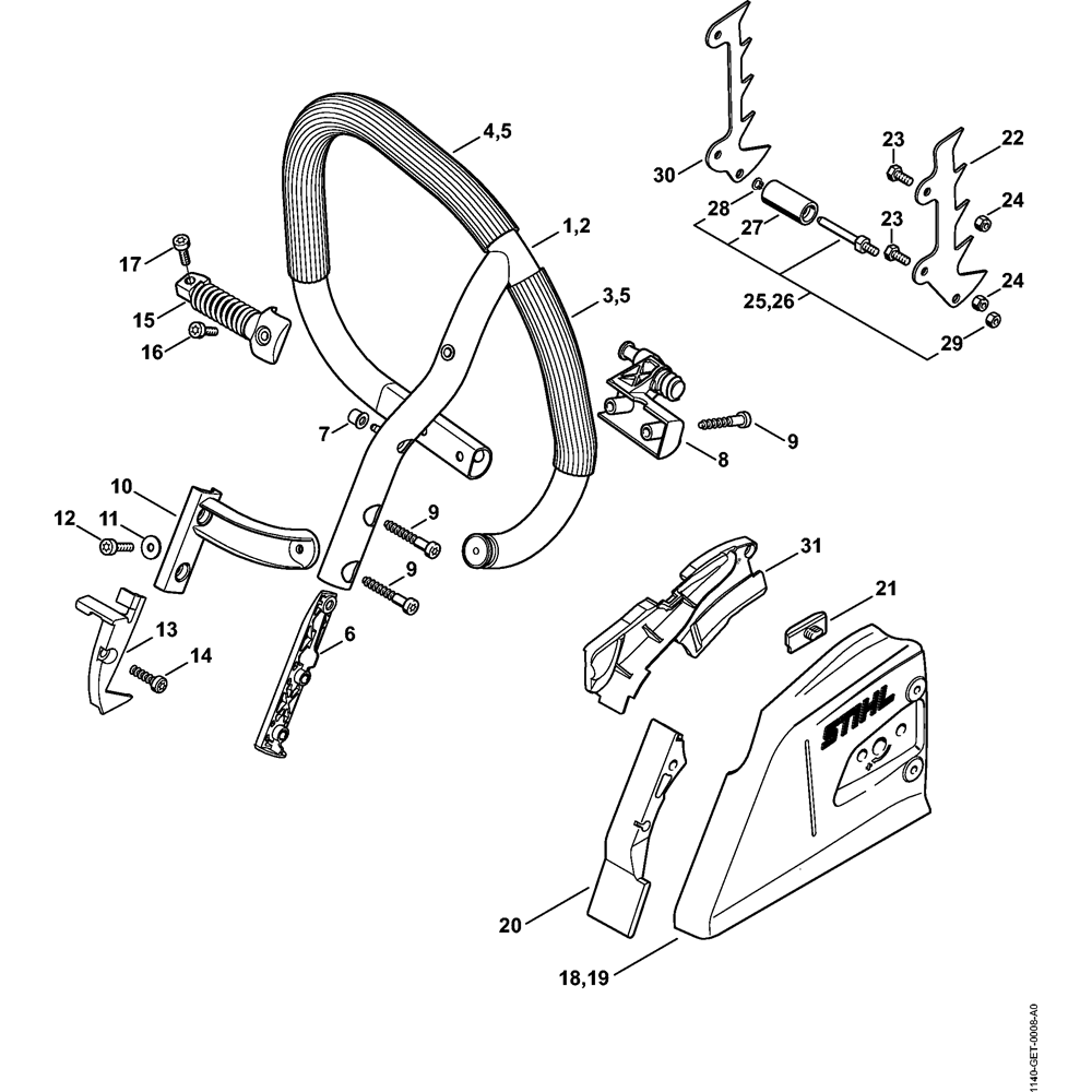 wrap around handlebar assembly ms362 ms362c
