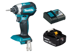 Hình minh họa combo máy vặn vít Makita DTD153Z + pin BL1830B + sạc DC18RC