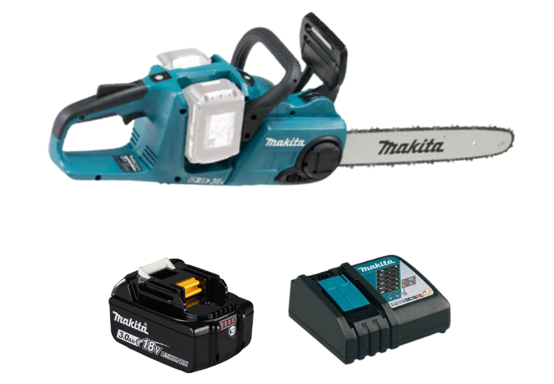 Combo máy cưa xích dùng pin Makita DUC353Z kèm 2 pin BL1830B và sạc nhanh DC18RC