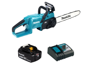 Combo máy cưa xích dùng pin 18V Makita DUC357Z kết hợp pin BL1830B và sạc DC18RC tiện dụng cho làm việc ngoài trời