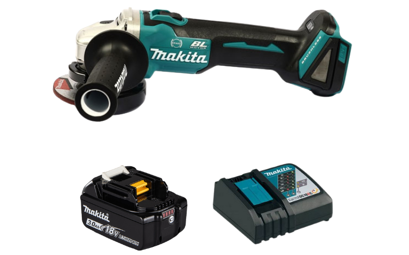 Combo máy mài góc dùng pin Makita DGA406Z + pin BL1830B + sạc nhanh DC18RC gọn nhẹ, cơ động cho thợ công trình.