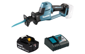 Combo máy cưa kiếm dùng pin 18V Makita DJR189Z + pin BL1830B + sạc DC18RC – giải pháp cắt linh hoạt tại công trình.