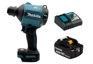 Combo máy thổi bụi dùng pin 18V Makita DAS180Z kèm pin BL1830B & sạc DC18RC – giải pháp vệ sinh gọn nhẹ cho xưởng và gia đình.