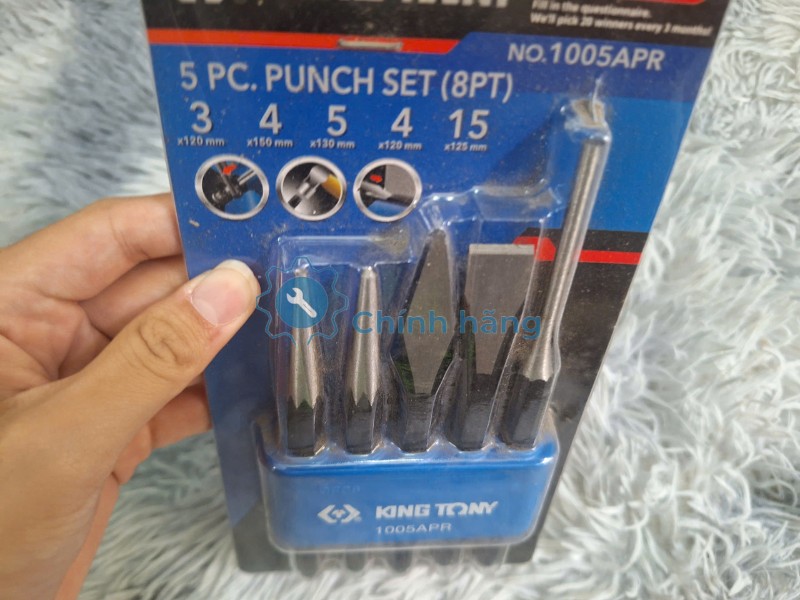 Bộ đục 5 cây Kingtony 1005APR gồm đột tâm đục dẹp đột chốt