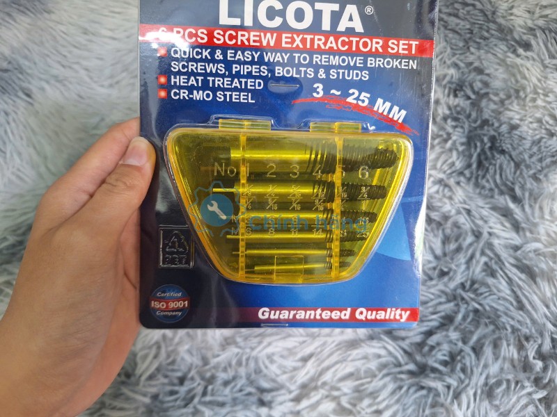 Bộ Mũi Tháo Bu Lông Ốc Gãy Licota TAP-50004 2 Bộ mũi tháo bu lông ốc vít gãy hỏng 6 chiếc Licota TAP-50004 chính hãng